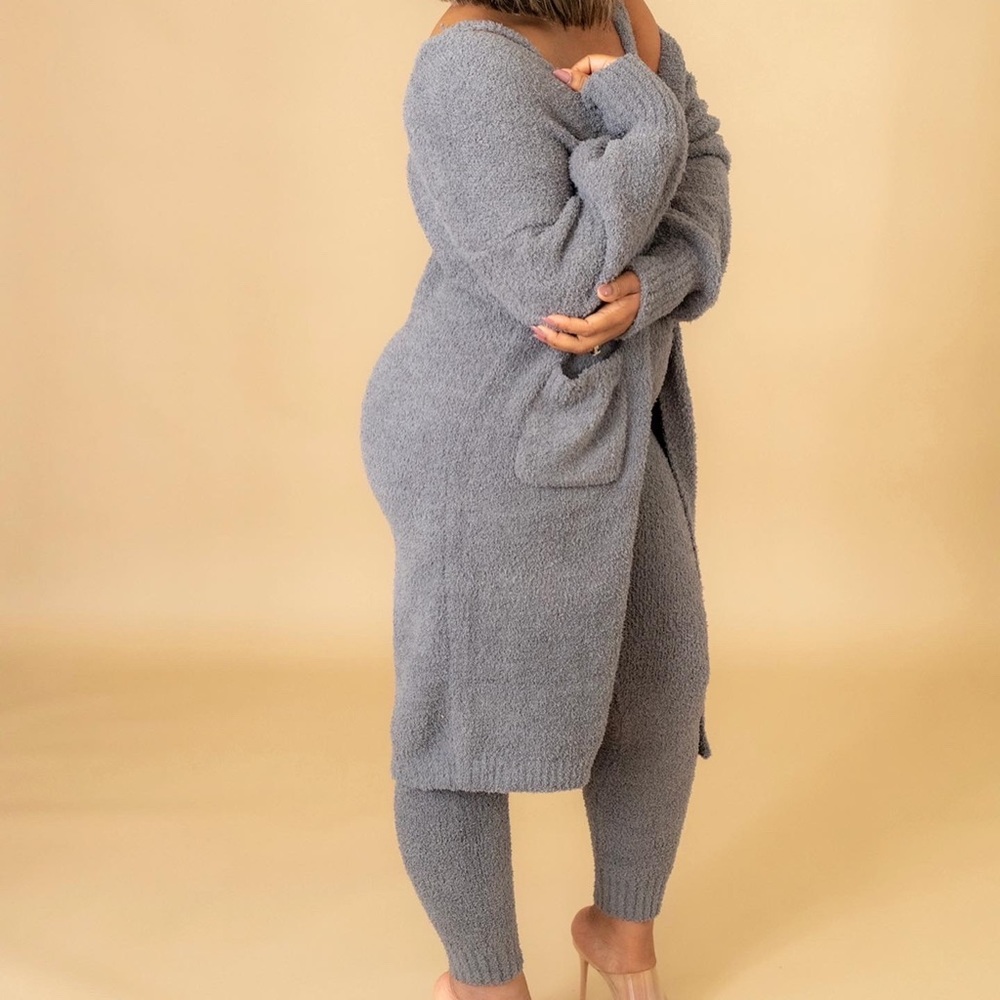 - Cozy Cardigan Set-Grey - Picture 2 of 2